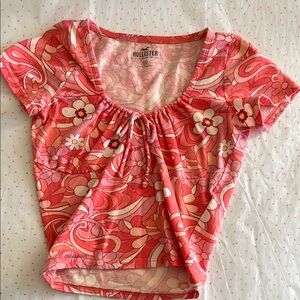 Hollister Pink Floral Short Sleeve Crop Top Juniors XSmall